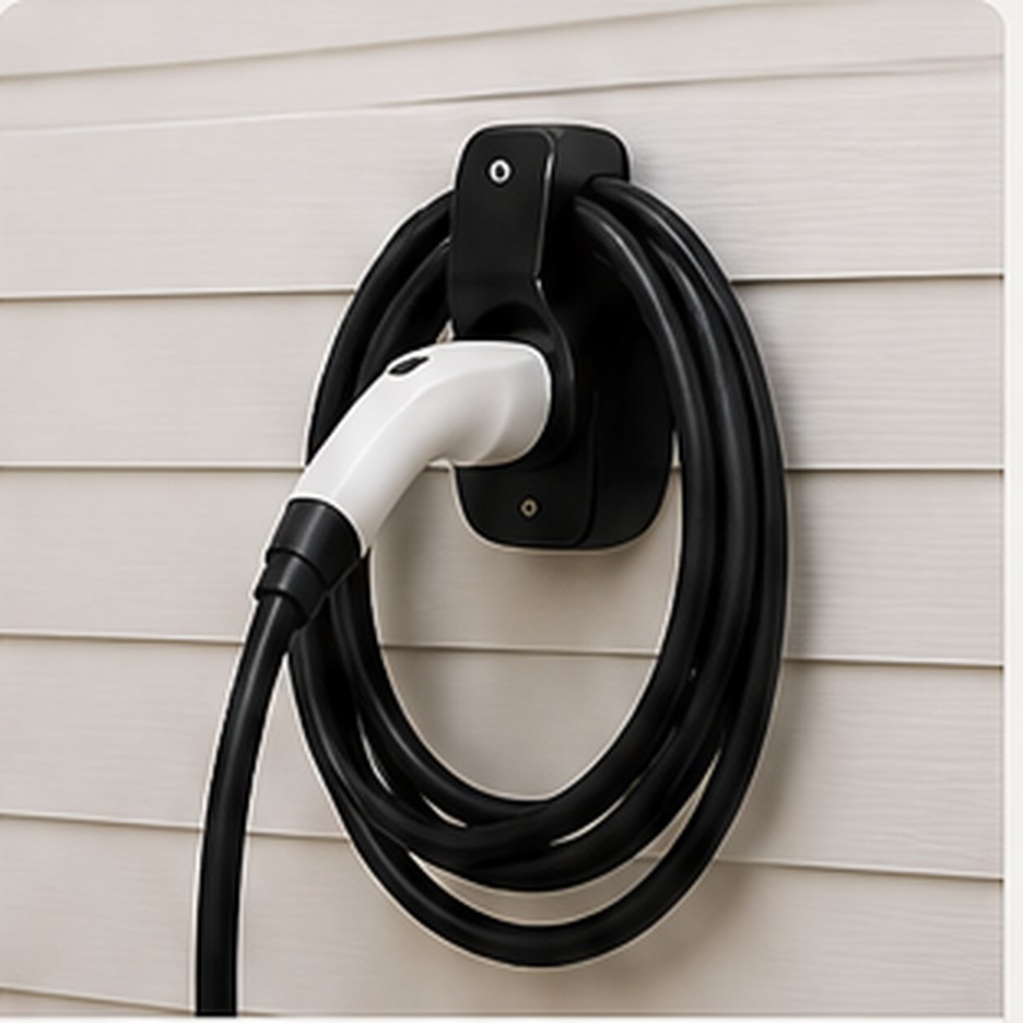 Wall-mounted electric-vehicle connector with a neatly coiled cable
